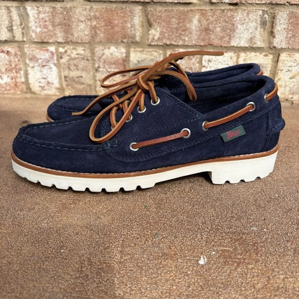 G. H. Bass Men's Ranger Camp Moc Suede Super Lug Navy Blue Boat Shoes Size 8 NEW